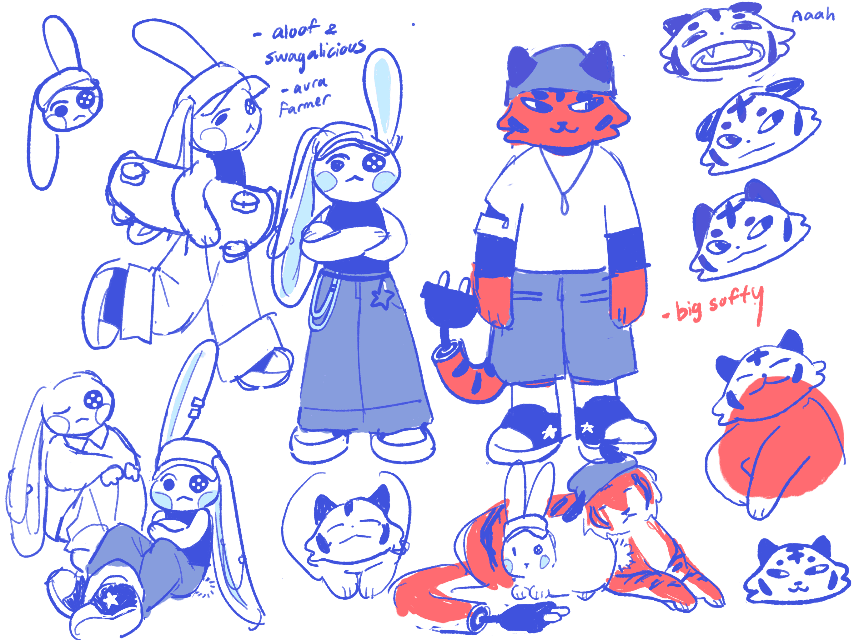 Character design sketches of the tiger and bunny