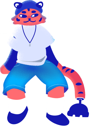 Drawing of a chill tiger wearing jorts